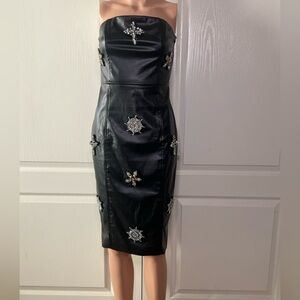 Fashion Nova Black Midi Dress with Silver Accents